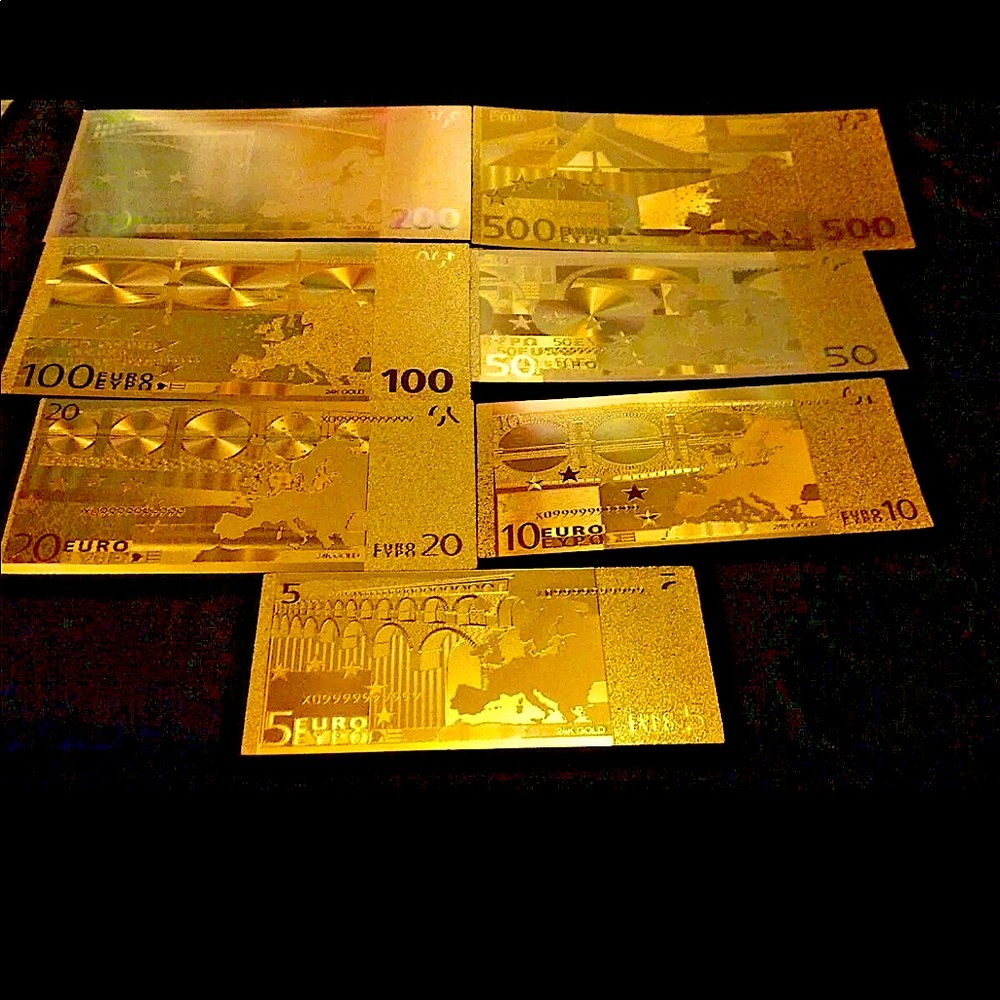 7PC Euro Gold Leaf flake Banknote EURO SET €5,€10,€20,€50,€100,€200 Brandnew